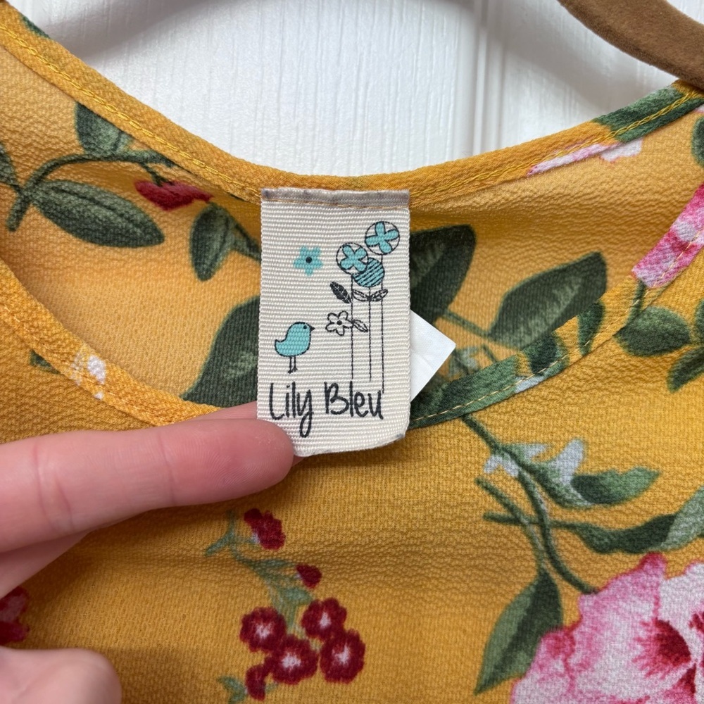 Mustard Floral Tie-Front Top | Lily Bleu Girls L (14) - Picture 5 of 8